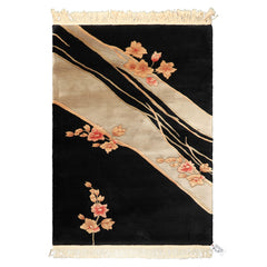 3x5 Black, Gray, Peach Color Hand Knotted Chinese Art Deco Wool Transitional Oriental Rug