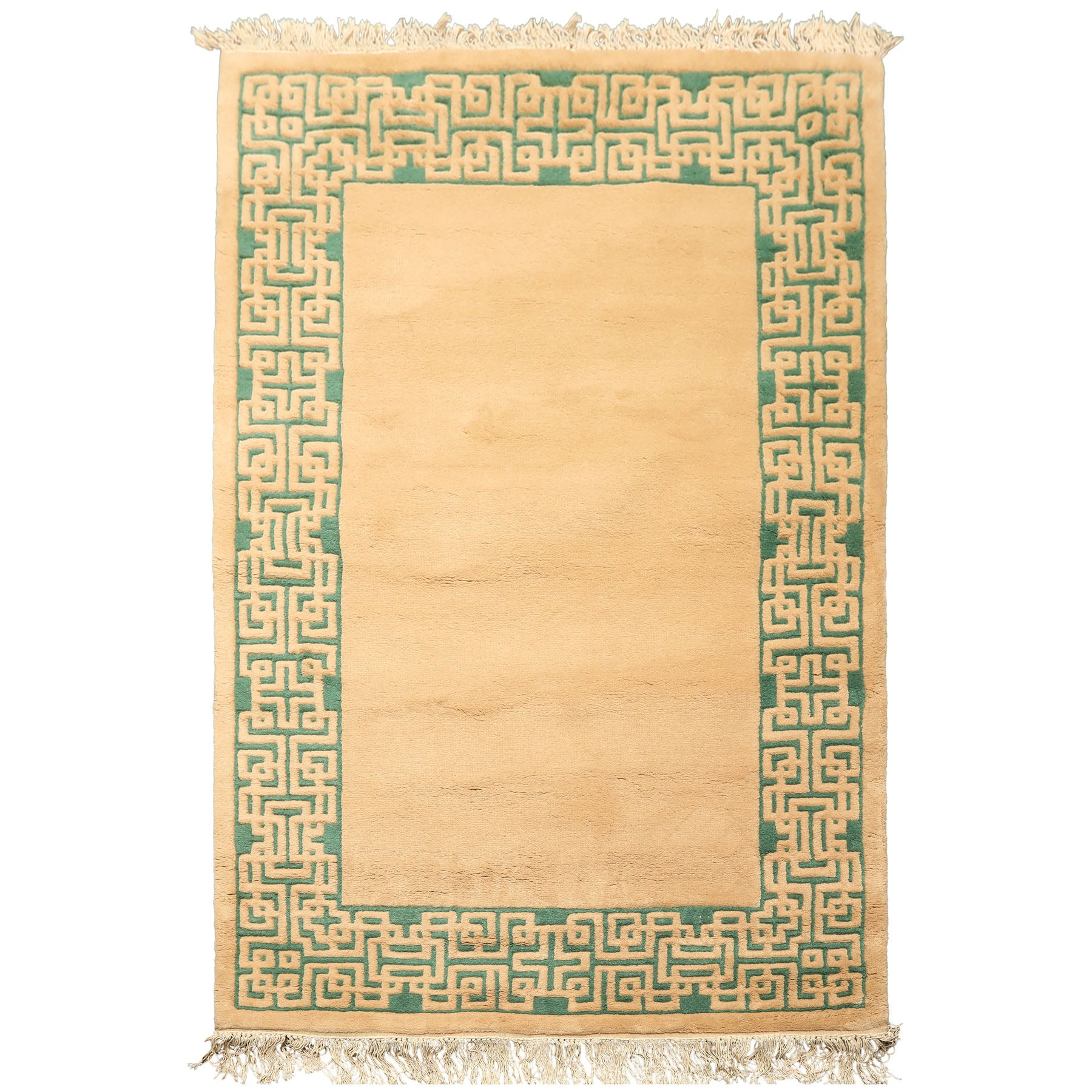 4x6 Tan, Green, Color Hand Knotted Indo Tibetan Wool Transitional Oriental Rug