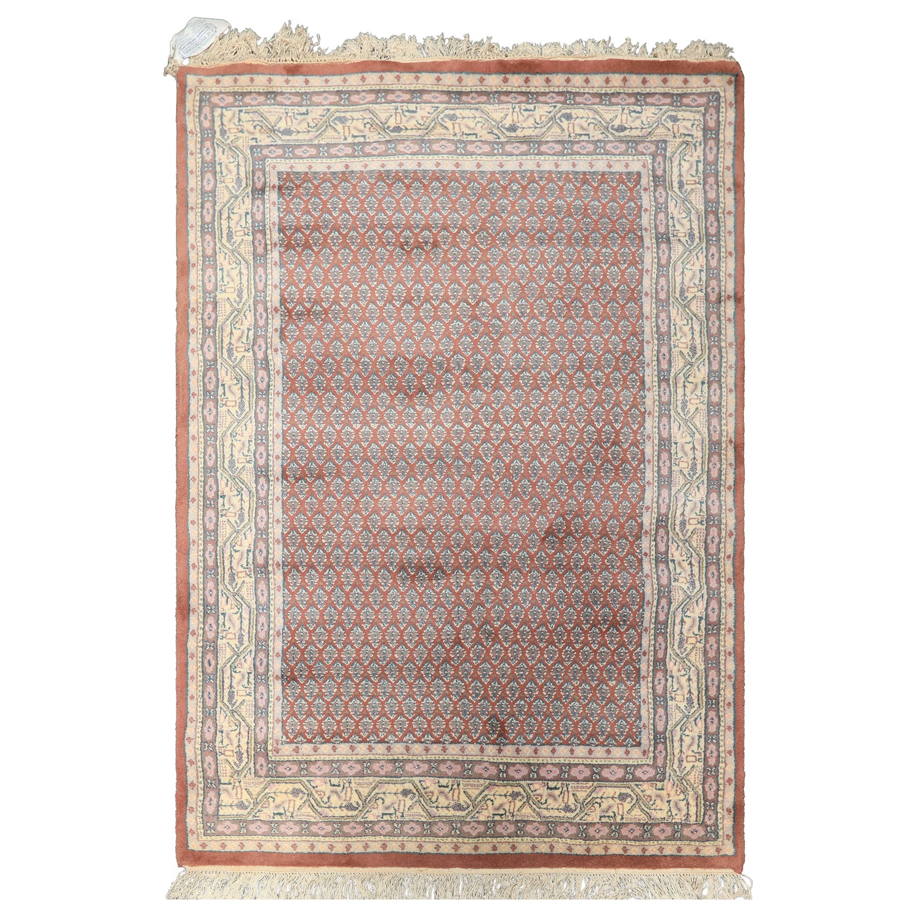 4x6 Rose, Ivory, Taupe Color Hand Knotted Boteh Wool Traditional Oriental Rug