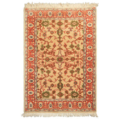 4x6 Ivory, Teracotta, Green Color Hand Knotted Indo Kashan Wool Traditional Oriental Rug