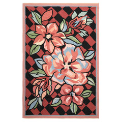 6x9 Rose, Black, Lime Color Hand Woven Kilim Wool Contemporary Oriental Rug