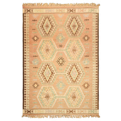 6x9 Tan, Light Peach, Ivory Color Hand Woven Kilim Wool Traditional Oriental Rug