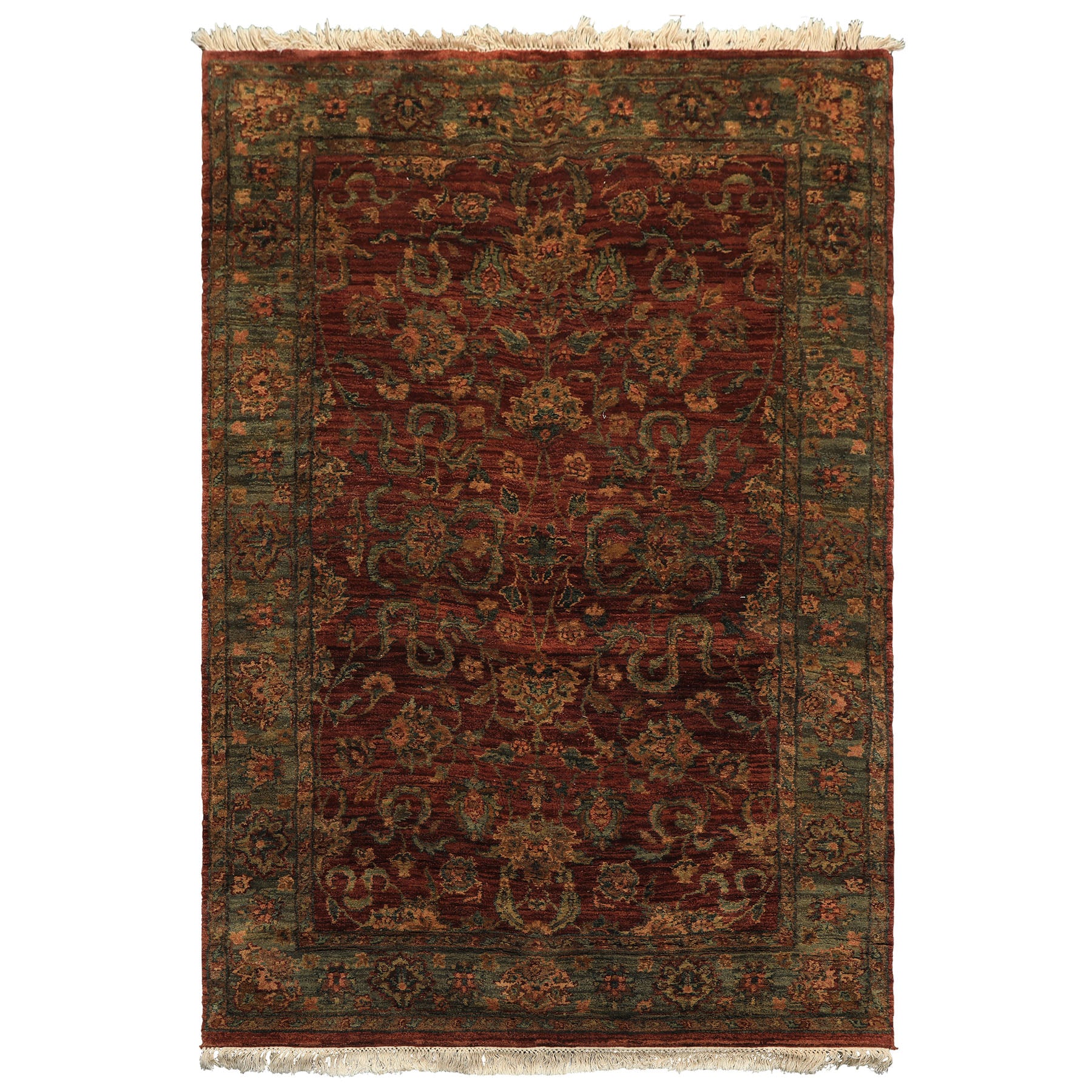 4x6 Rust, Green, Gold Color Hand Knotted Samad Wool Traditional Oriental Rug