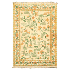 4x6 Ivory, Gold, Green Color Hand Knotted French Aubusson savonnerie Wool Traditional Oriental Rug