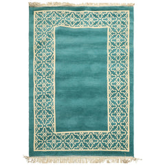 4x6 Turquoise, Ivory, Color Hand Knotted Indo Tibetan Wool Transitional Oriental Rug