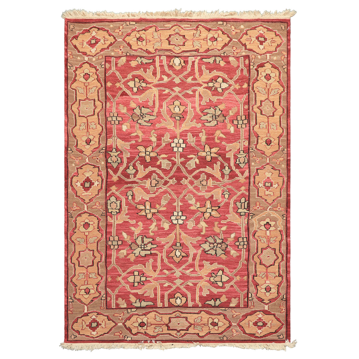 4x6 Rose, Tan, Ivory Color Hand Knotted Nourison Nourmak Soumak Wool Transitional Oriental Rug