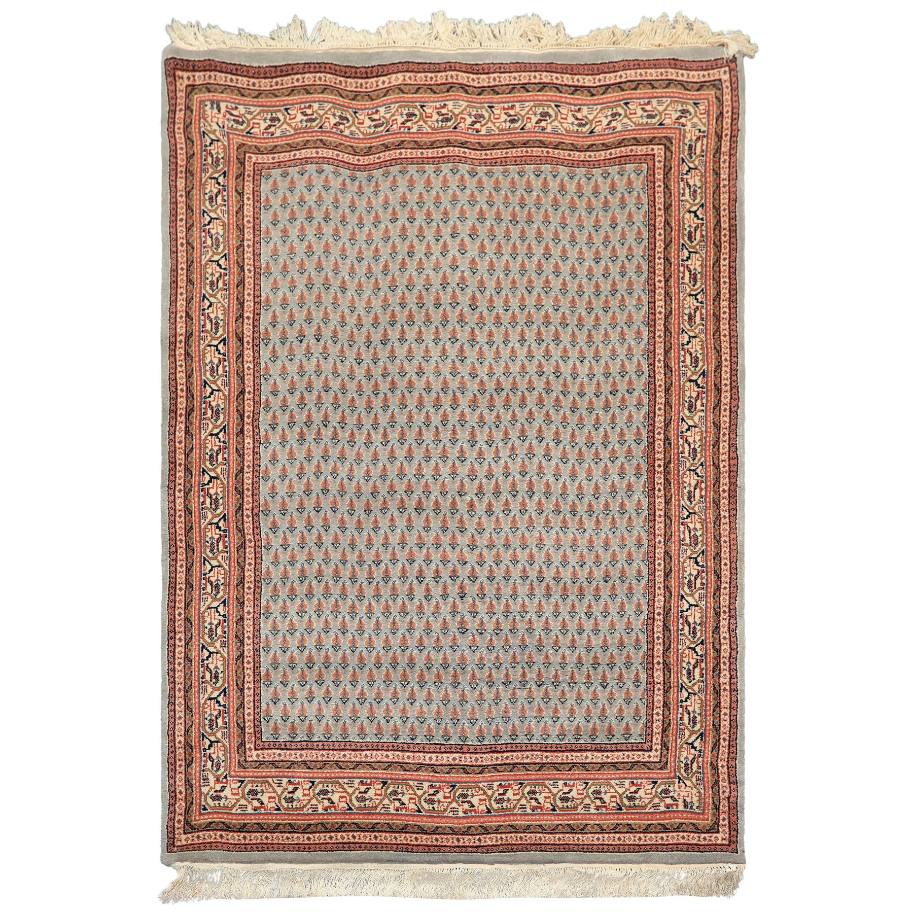 4x6 Slate, Ivory, Rose Color Hand Knotted Boteh Wool Traditional Oriental Rug