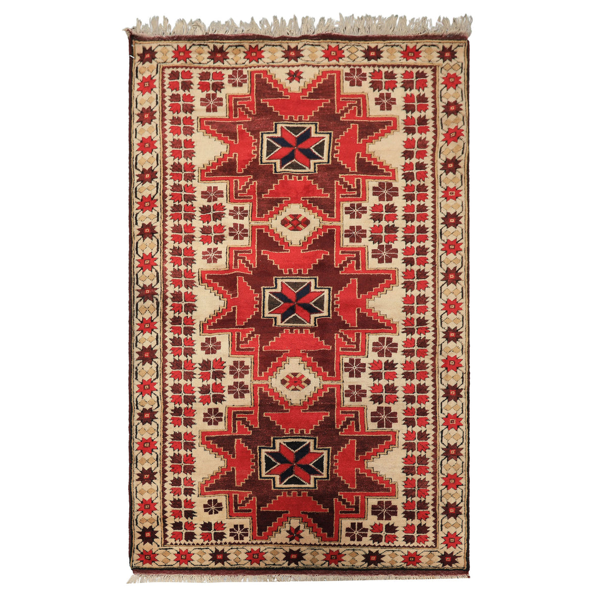 4x6 Ivory, Red, Maroon Color Hand Knotted Turkish Kula Wool Traditional Oriental Rug
