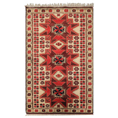 4x6 Ivory, Red, Maroon Color Hand Knotted Turkish Kula Wool Traditional Oriental Rug