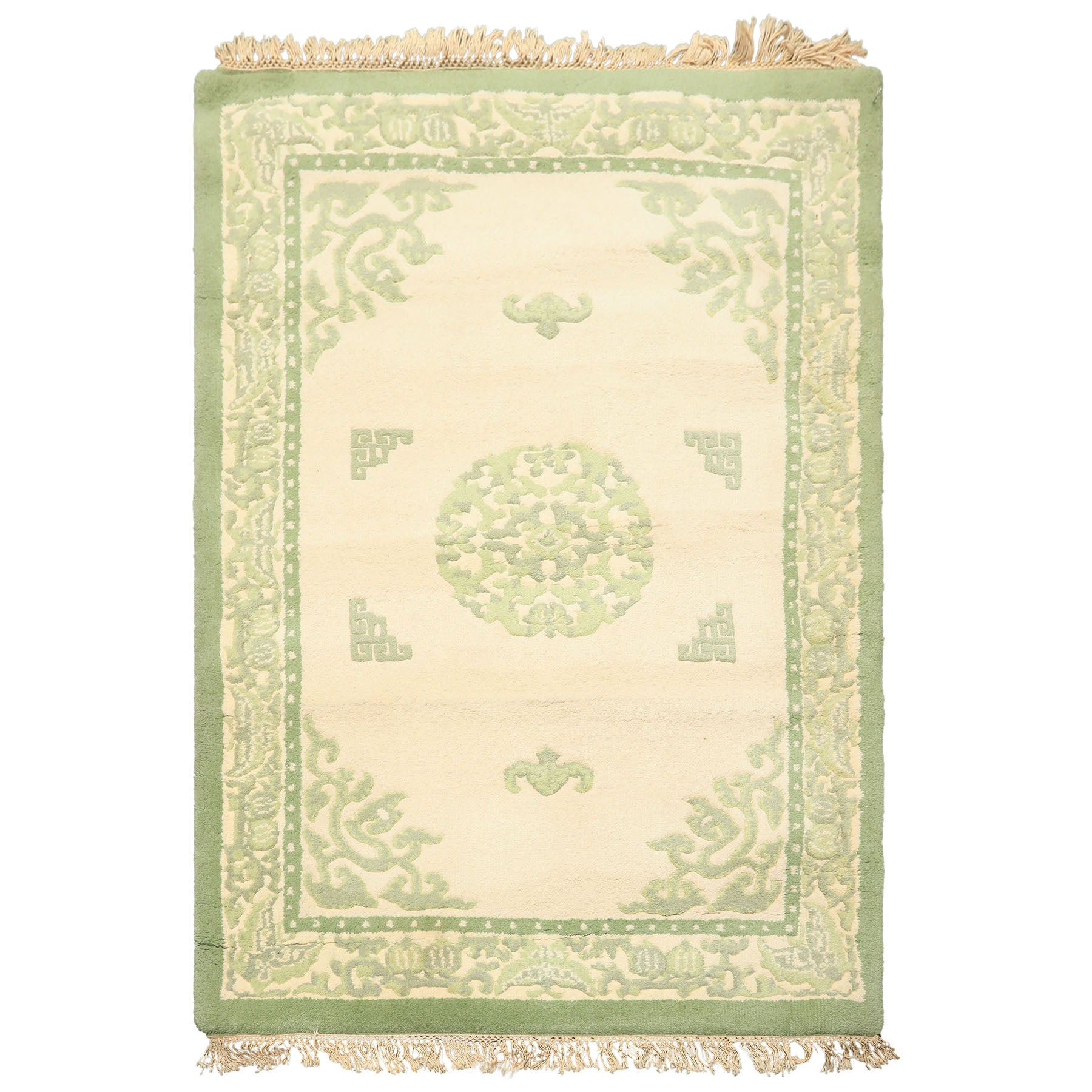4x6 Ivory, Sage, Color Hand Knotted French Aubusson savonnerie Wool Traditional Oriental Rug