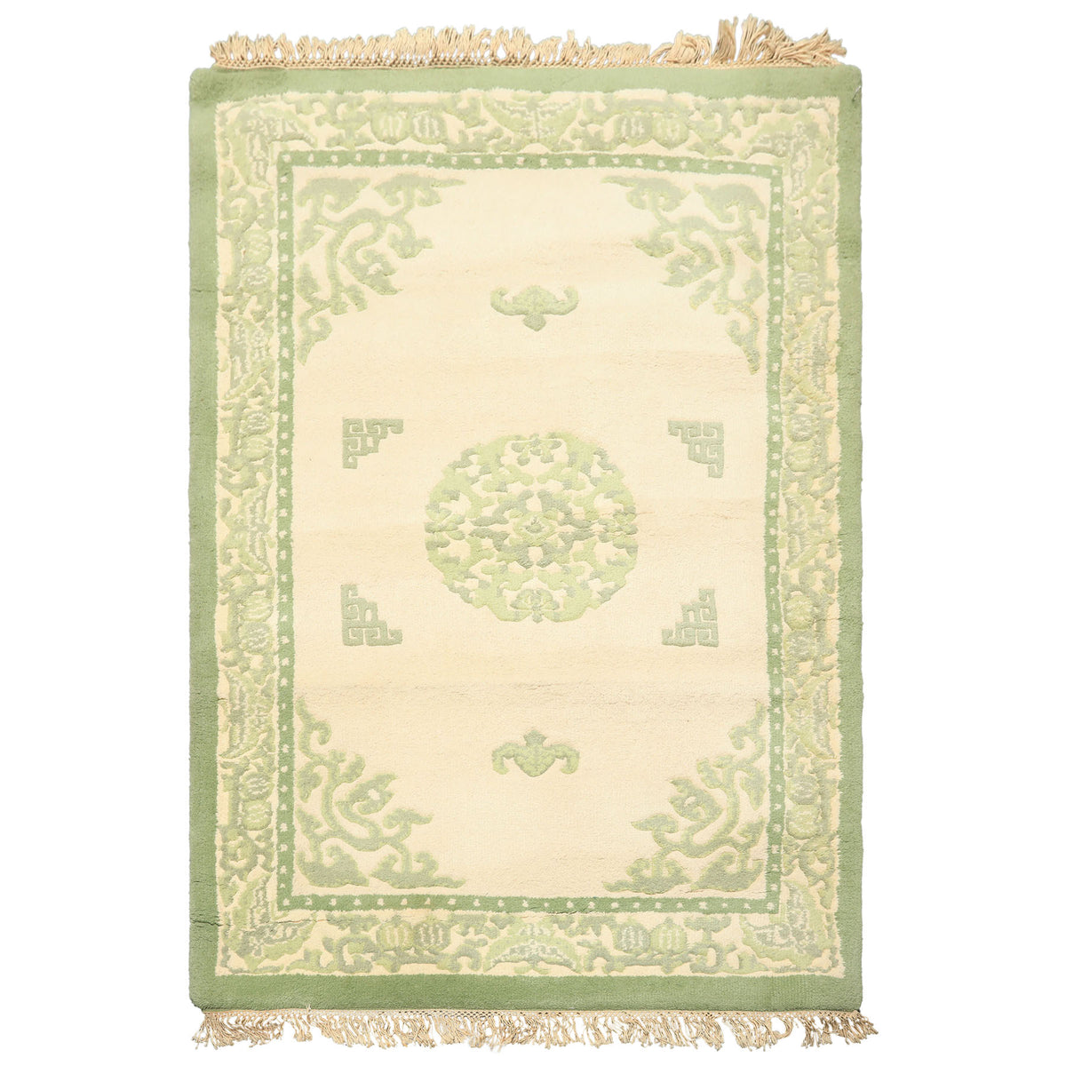 4x6 Ivory, Sage, Color Hand Knotted French Aubusson savonnerie Wool Traditional Oriental Rug