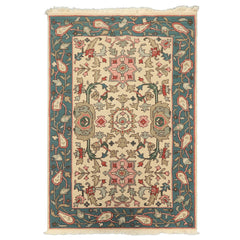 4x6 Ivory, Turquiose, Moss Color Hand Knotted Nourison Nourmak Soumak Wool Traditional Oriental Rug