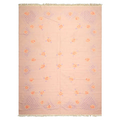 9x12 Baby Pink, Lavender, Blush Color Hand Woven Dhurry Kilim Wool Transitional Oriental Rug