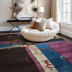 5x7 Chocolate, Lavender, Blue Color Hand Knotted Oushak Wool Art Deco Oriental Rug