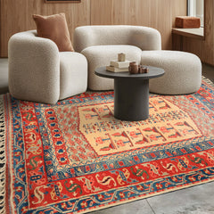 6x7 Ivory, Orange, Aqua Color Hand Knotted Turkish Kula Wool Traditional Oriental Rug