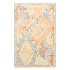 4x6 Ivory, Aqua, Lavender Color Hand Knotted Indo Tibetan Wool Art Deco Oriental Rug