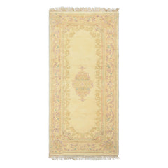 Runner Ivory, Mint, Lavender Color Hand Knotted French Aubusson savonnerie Wool Traditional Oriental Rug