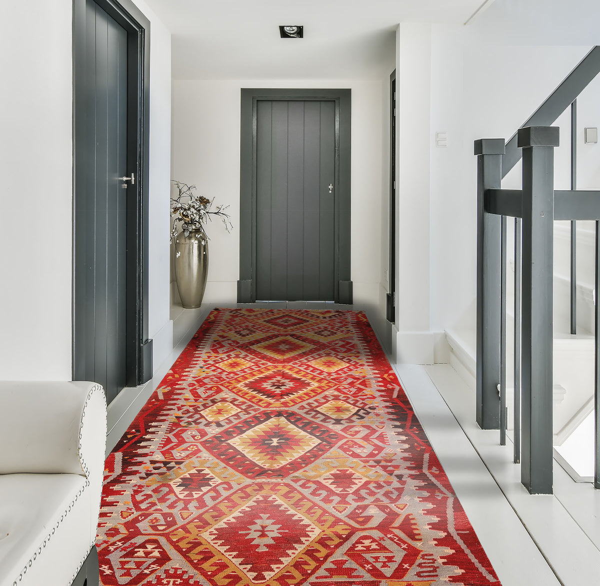 5x9 Gray, Rust, Red Color Hand Woven Turkish Kilim Wool Traditional Oriental Rug