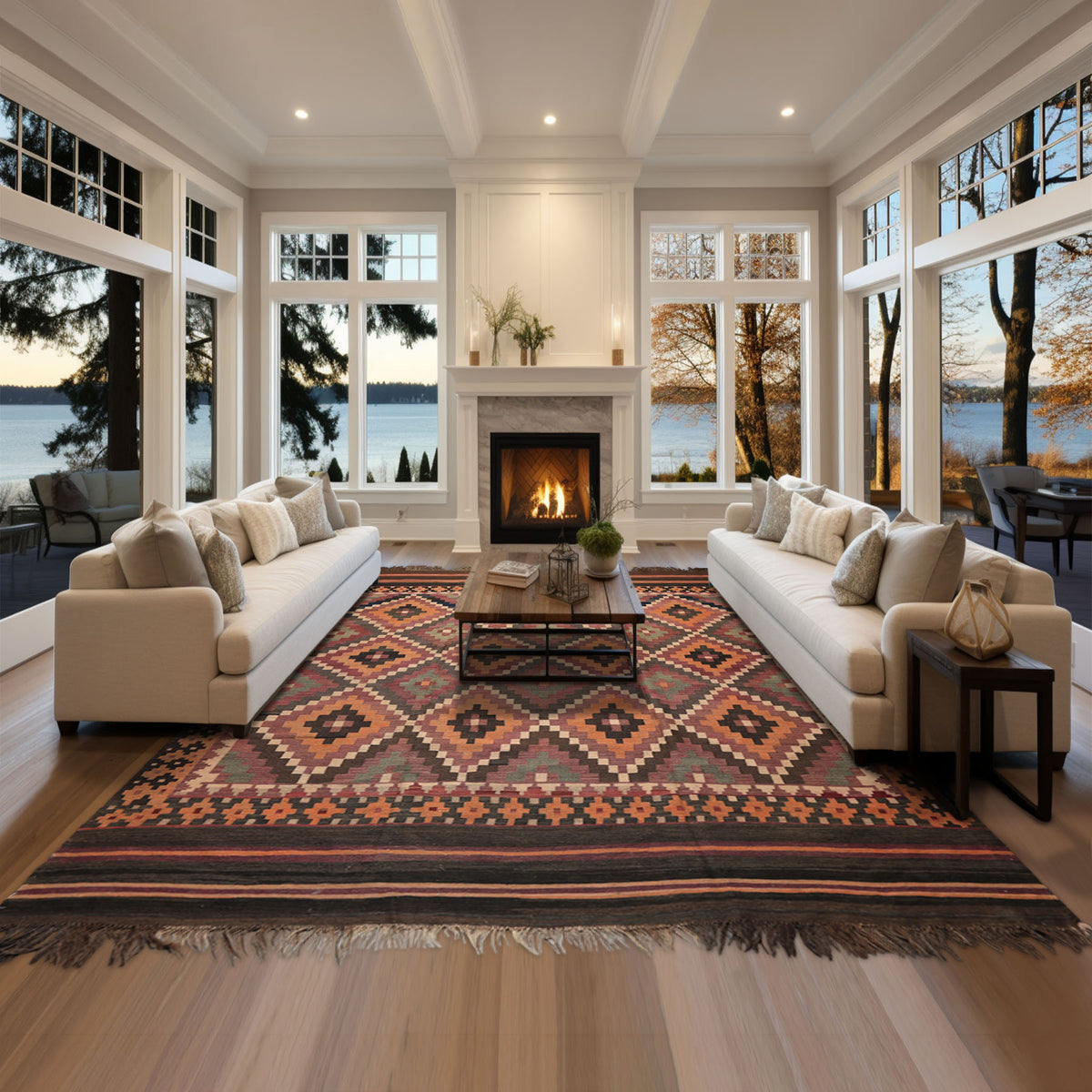 7x9 Aubergine, Gray, Peach Color Hand Woven Afghan Kilim Wool Southwestern Oriental Rug