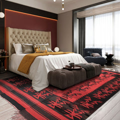 7x9 Red, Charcoal, Brown Color Hand Woven Turkish Kilim Wool Southwestern Oriental Rug