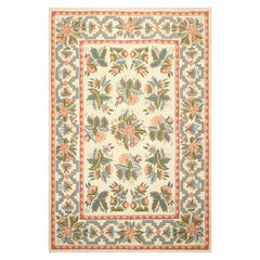 6x9 Ivory, Blush, Rose Color Hand Woven Portugese Needlepoint Wool Transitional Oriental Rug