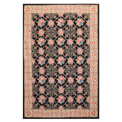 6x9 Black, Ivory, Green Color Hand Woven French Aubusson Needlepoint Wool Traditional Oriental Rug