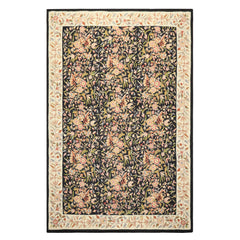 6x9 Black, Ivory, Tan Color Hand Woven Chainstitch Wool Transitional Oriental Rug