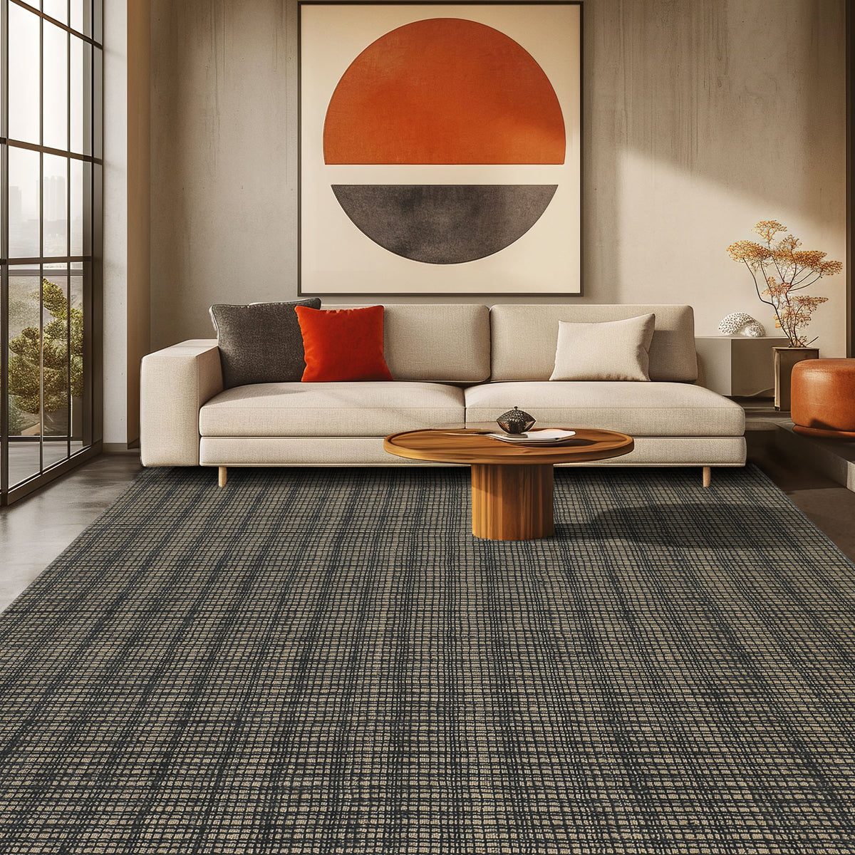 8x10 Tan, Black, Color Hand Loomed  Wool & Jute Modern & Contemporary Oriental Rug