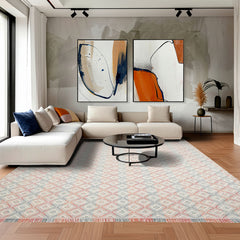 Multi Size White Coral Slate grey Color Hand Woven  Wool Modern & Contemporary Oriental Rug