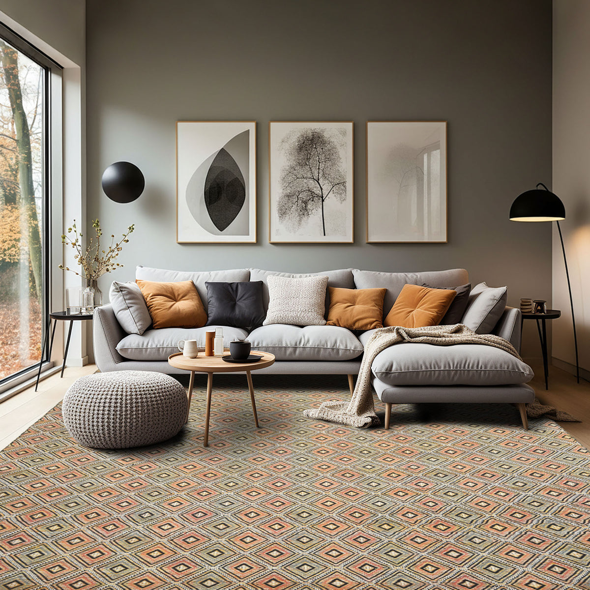 Multi Size Light gold Black Ivory Color Hand Woven  Wool Modern & Contemporary Oriental Rug