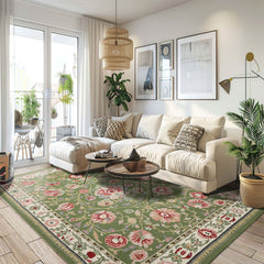 8x10 Sage, Cream, Blush Color Hand Hooked  Wool Traditional Oriental Rug