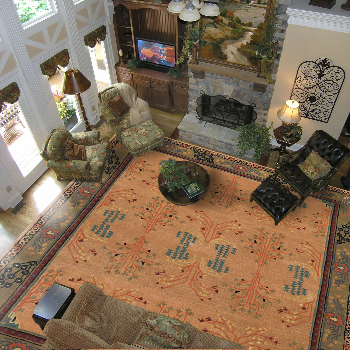 9x12 Peach, Pistachio, Blue Color Hand Tufted  Wool  Oriental Rug