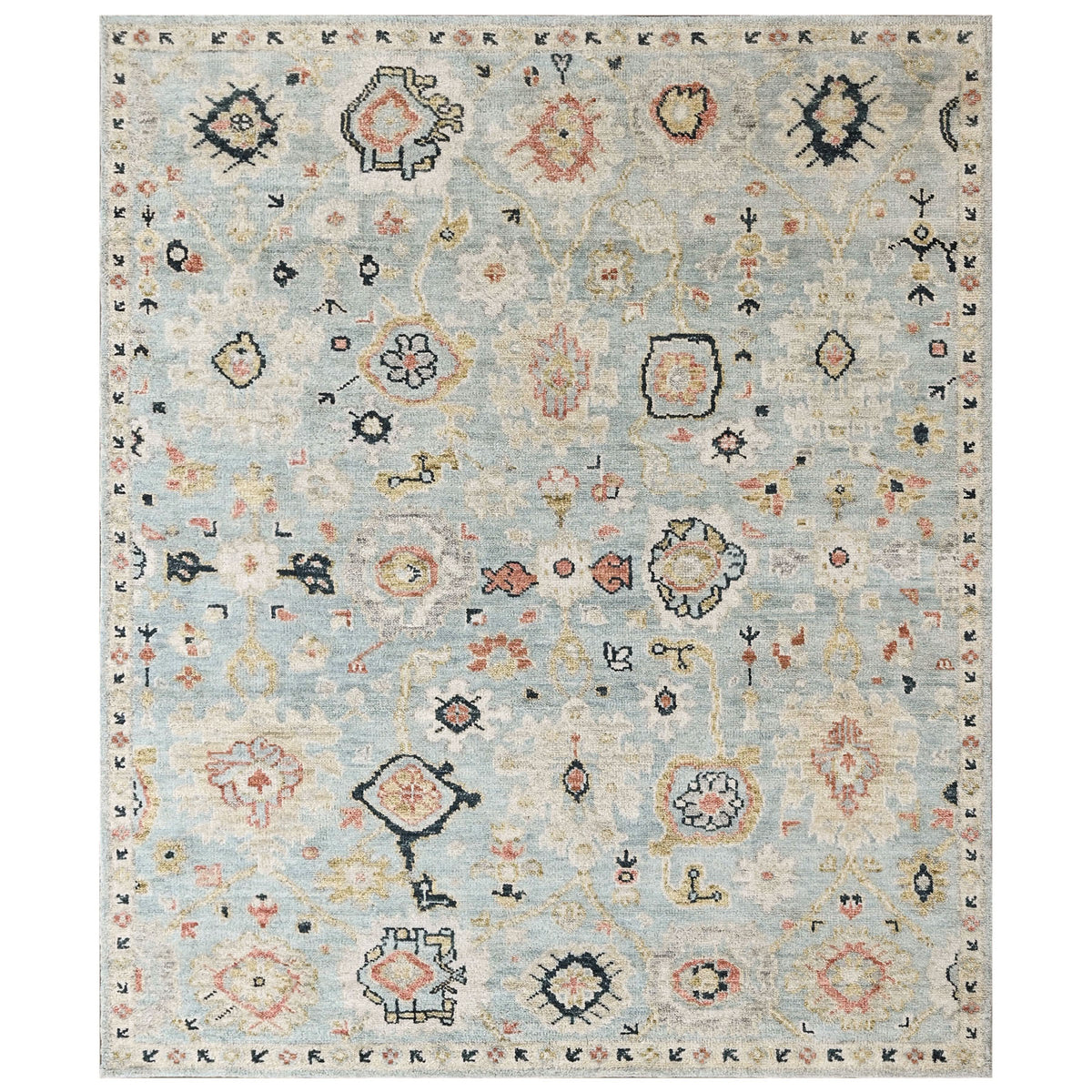 Aqua, Beige 8'1''x9'11'' Oushak Transitional Hand Knotted Wool Oriental Area Rug