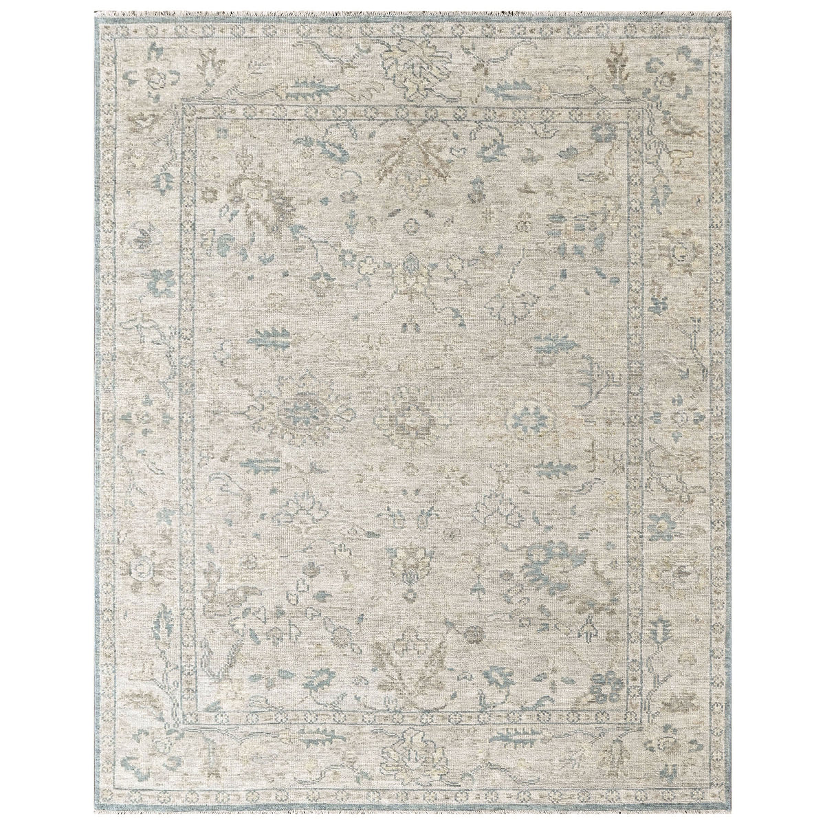 Beige, Gray 9x12'3'' Oushak Transitional Hand Knotted Wool Oriental Area Rug