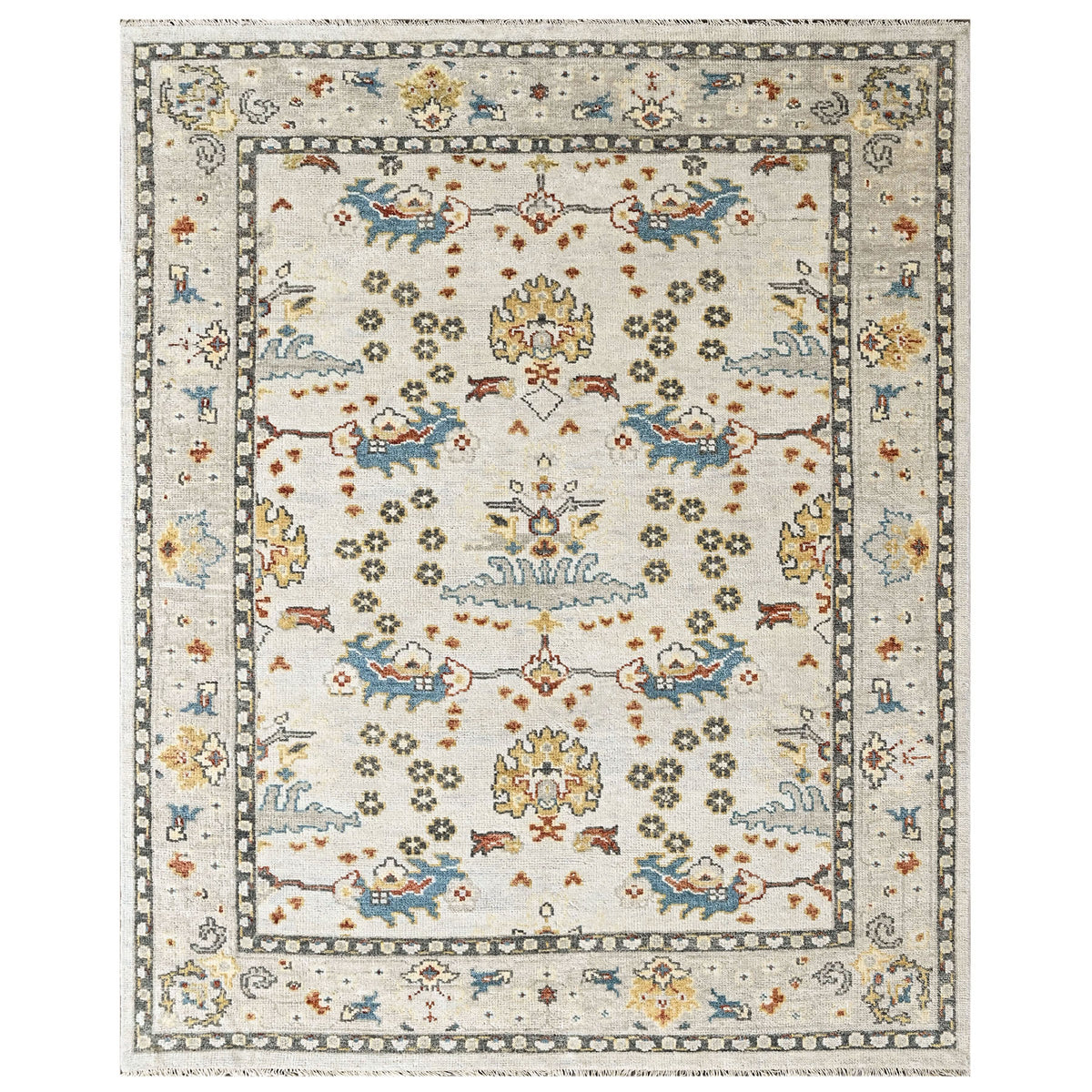 Ivory 7'10''x9'10'' Oushak Transitional Hand Knotted Wool Oriental Area Rug
