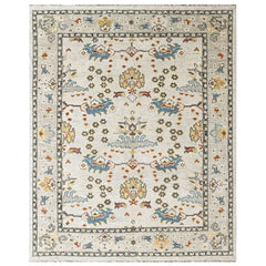 Ivory 7'10''x9'10'' Oushak Transitional Hand Knotted Wool Oriental Area Rug
