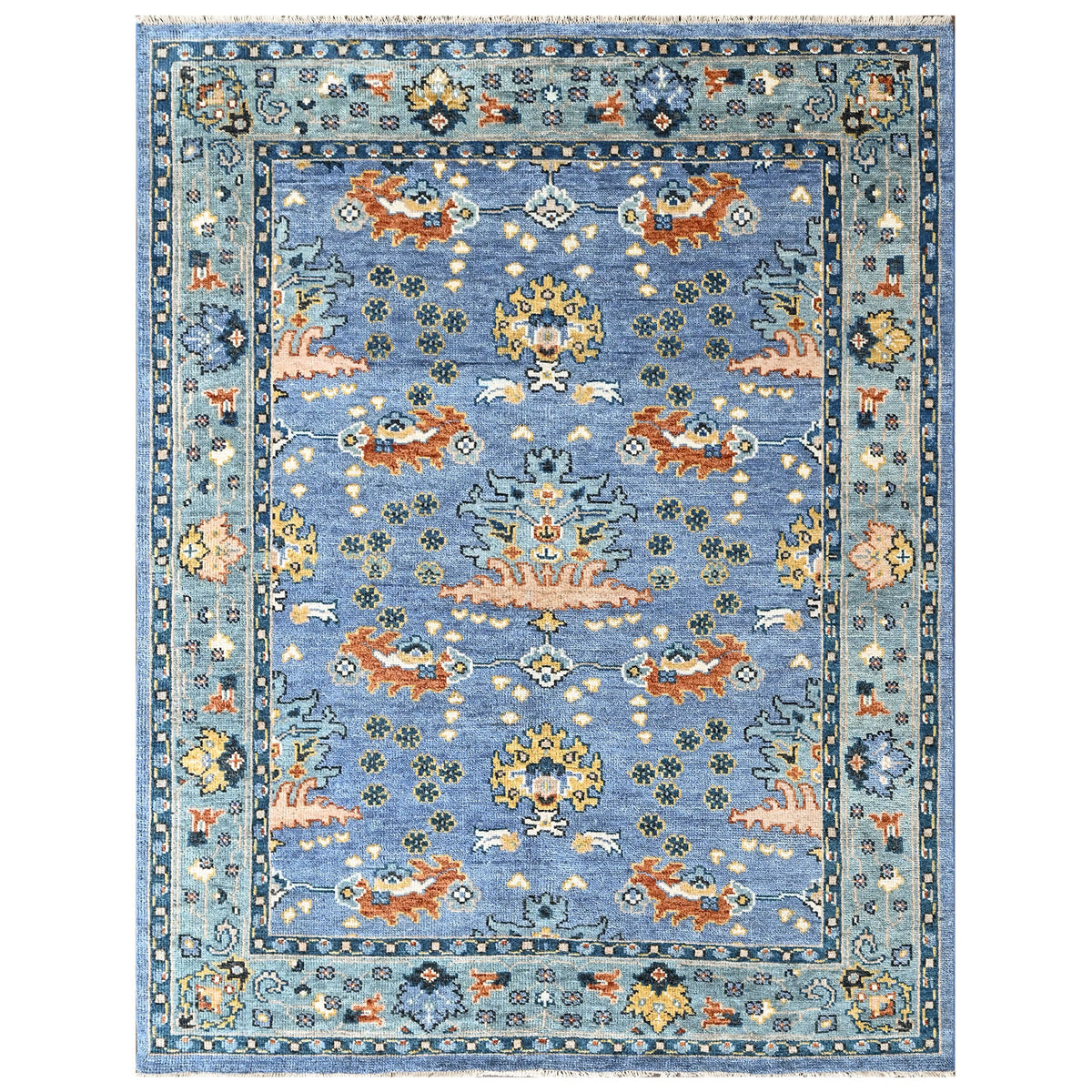 Blue, Aqua 7'11''x9'11'' Oushak Arts and Crafts Hand Knotted Wool Oriental Area Rug
