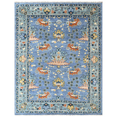 Blue, Aqua 7'11''x9'11'' Oushak Arts and Crafts Hand Knotted Wool Oriental Area Rug