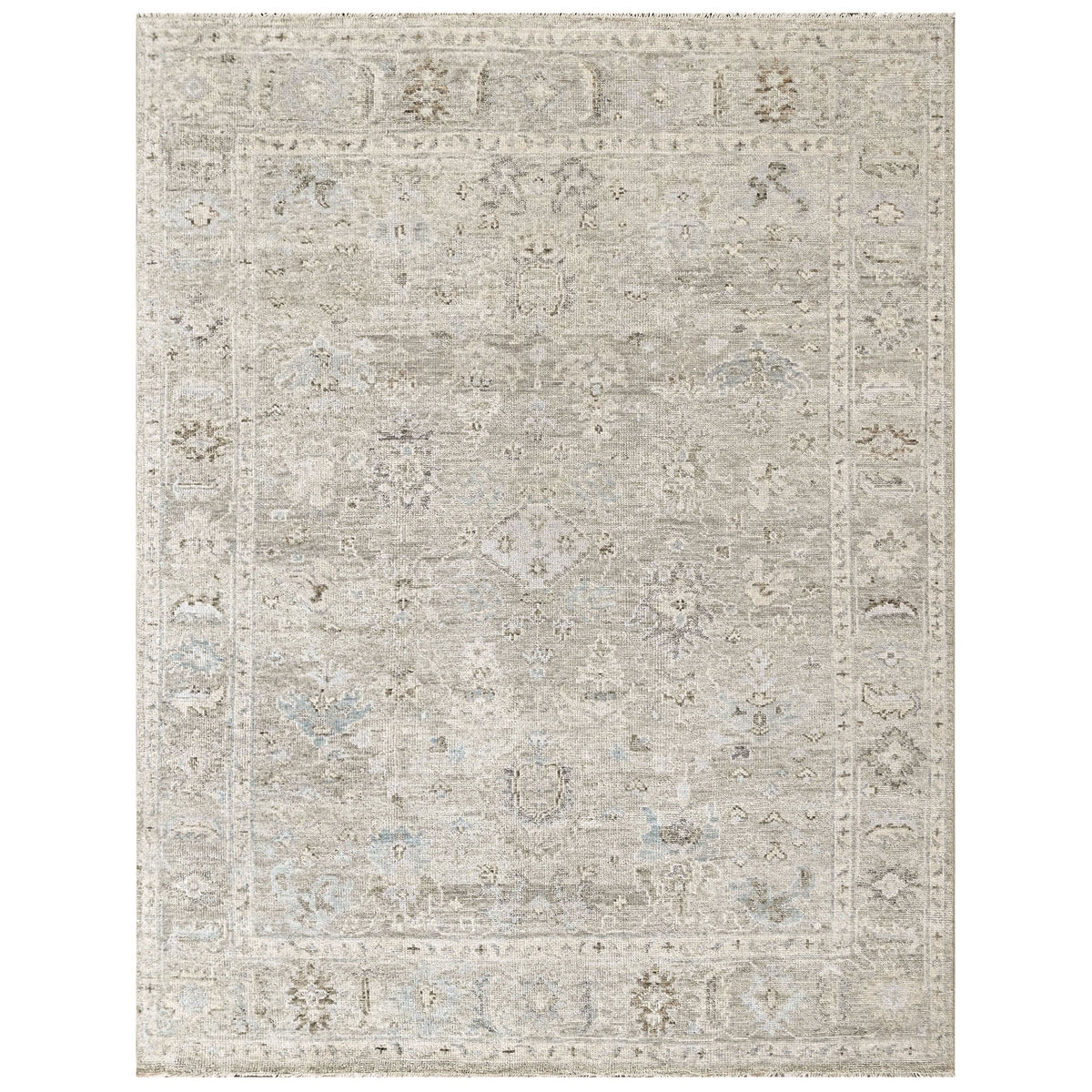 Beige, Gray 8'11''x11'11'' Oushak Transitional Hand Knotted Wool Oriental Area Rug
