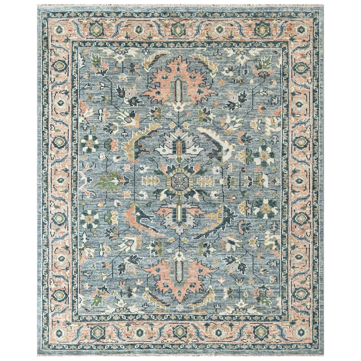 Blue, Pink 8x10 Oushak Arts and Crafts Hand Knotted Wool Oriental Area Rug