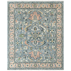 Blue, Pink 8x10 Oushak Arts and Crafts Hand Knotted Wool Oriental Area Rug