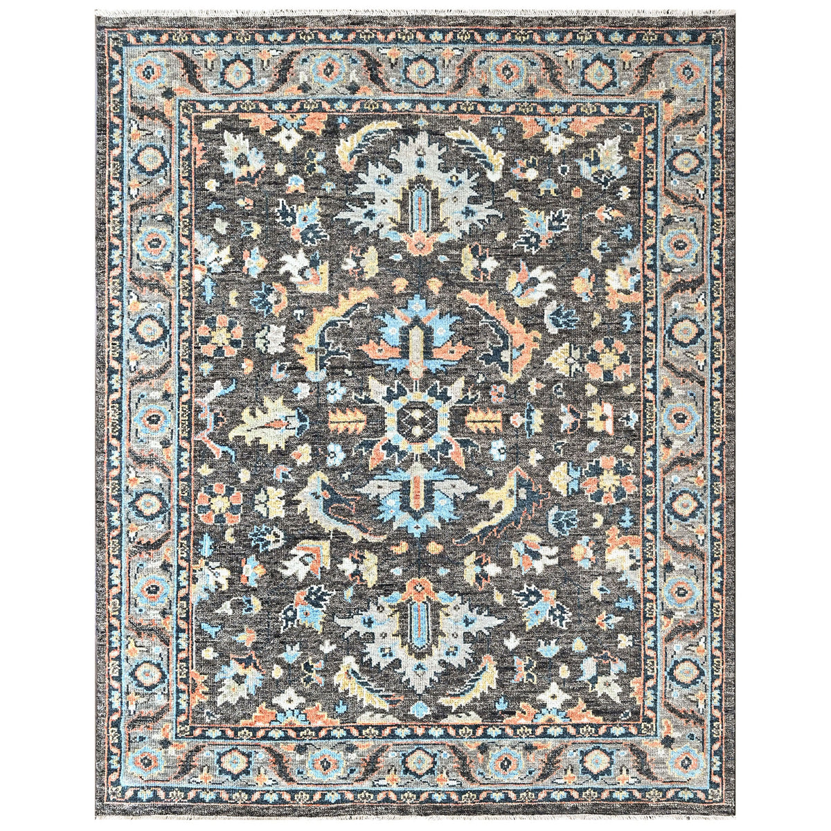 Gray 8x9'10'' Oushak Arts and Crafts Hand Knotted Wool Oriental Area Rug