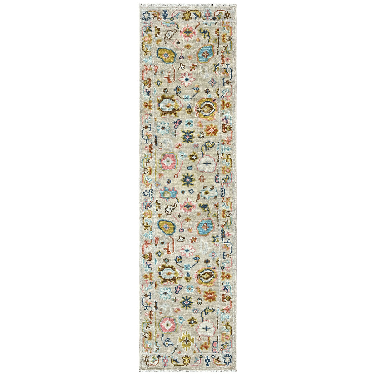 Beige 2'4''x8'11'' Oushak Transitional Hand Knotted Wool Oriental Area Rug