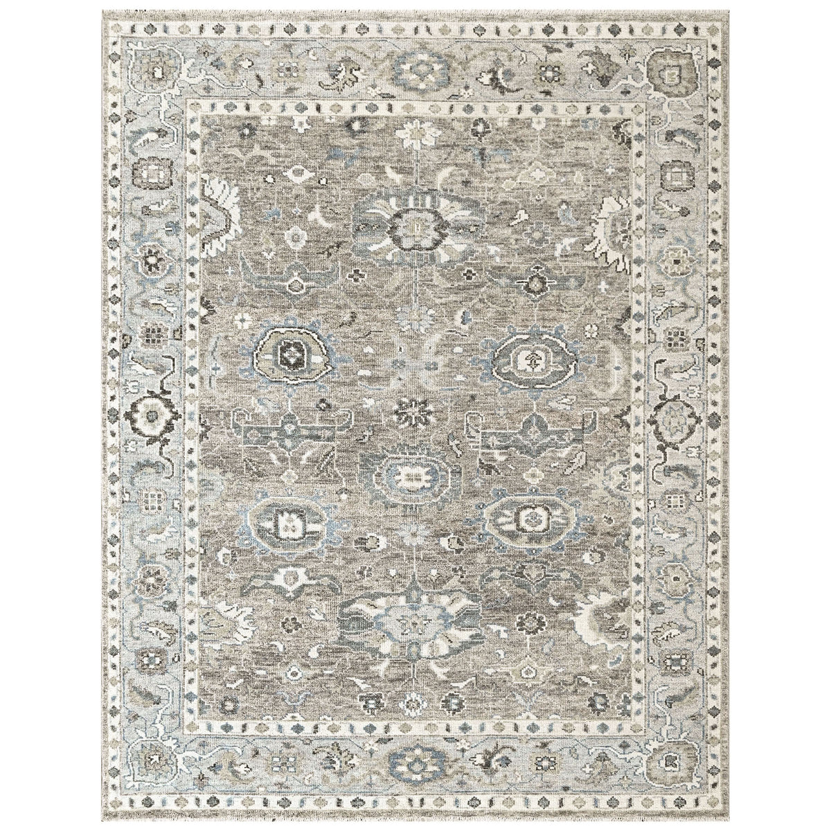 Gray, Ivory 8'11''x12 Oushak Transitional Hand Knotted Wool Oriental Area Rug