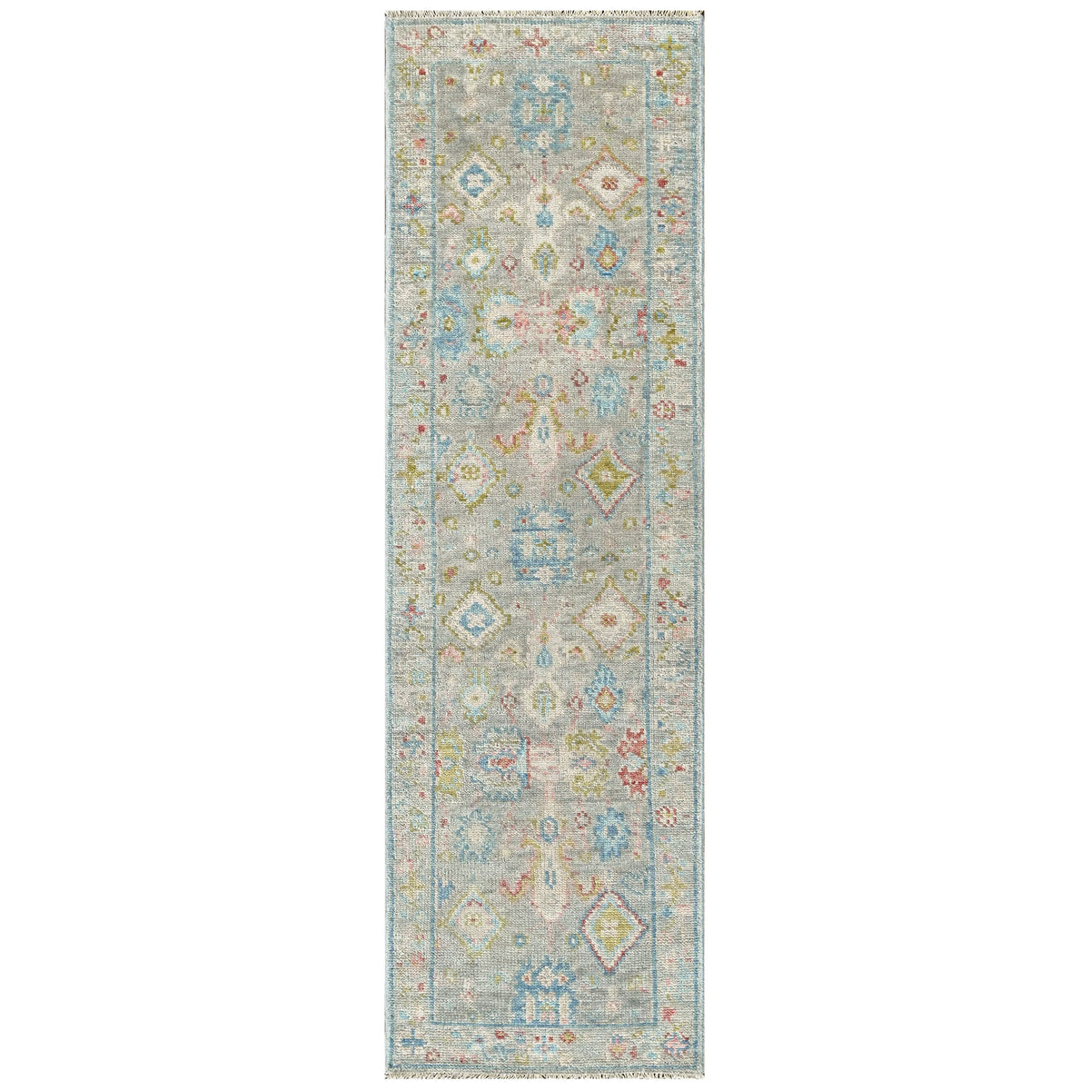 Slate 2'6''x9 Oushak Arts and Crafts Hand Knotted Wool Oriental Area Rug