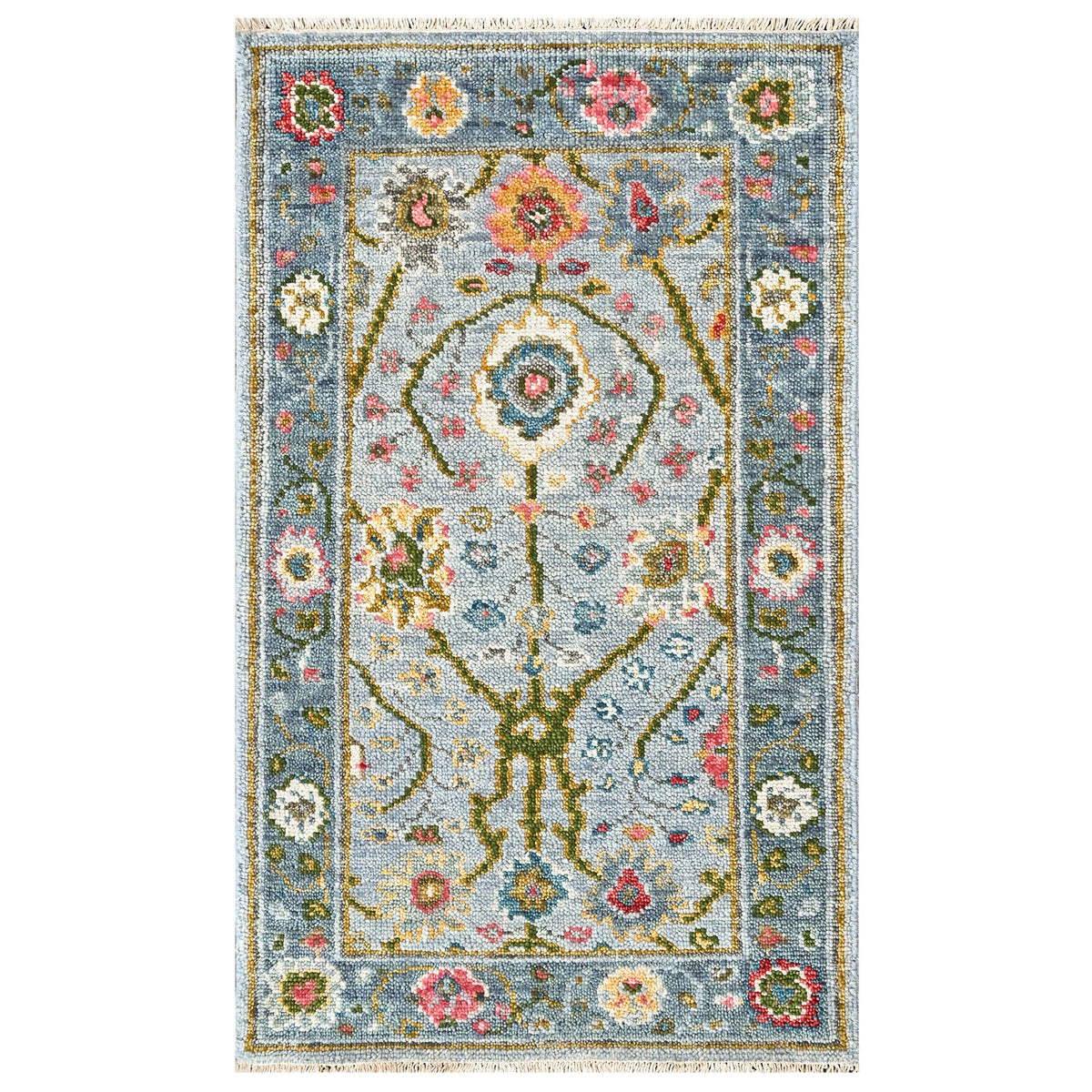Blue 2'11''x4'11'' Oushak Transitional Hand Knotted Wool Oriental Area Rug