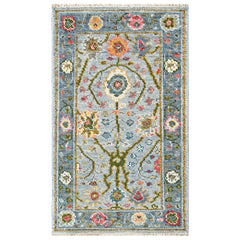 Blue 2'11''x4'11'' Oushak Transitional Hand Knotted Wool Oriental Area Rug