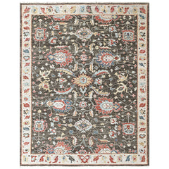Charcoal 8'11''x11'10'' Oushak Arts and Crafts Hand Knotted Wool Oriental Area Rug