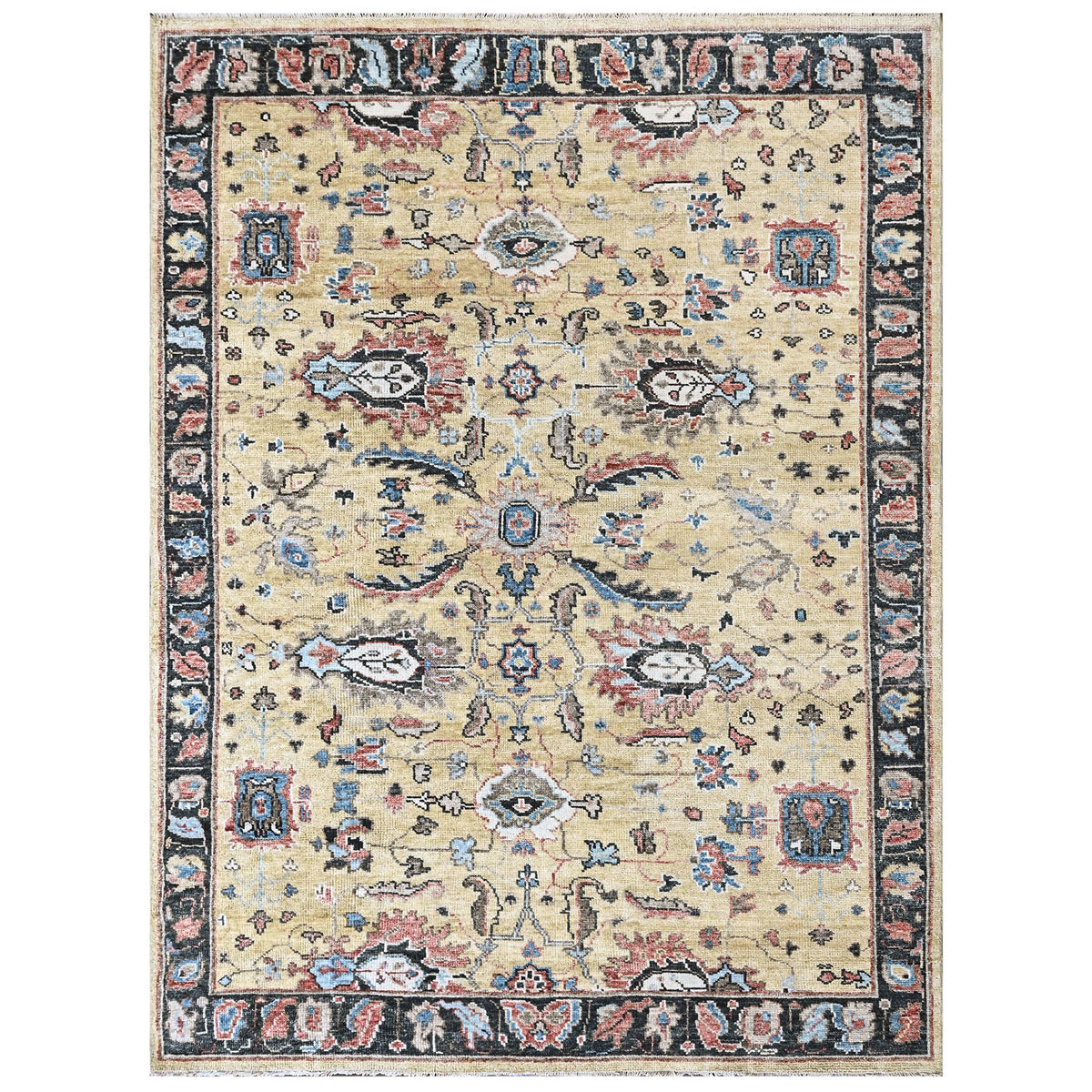Light Gold, Blue 8'11''x11'11'' Oushak Arts and Crafts Hand Knotted Wool Oriental Area Rug