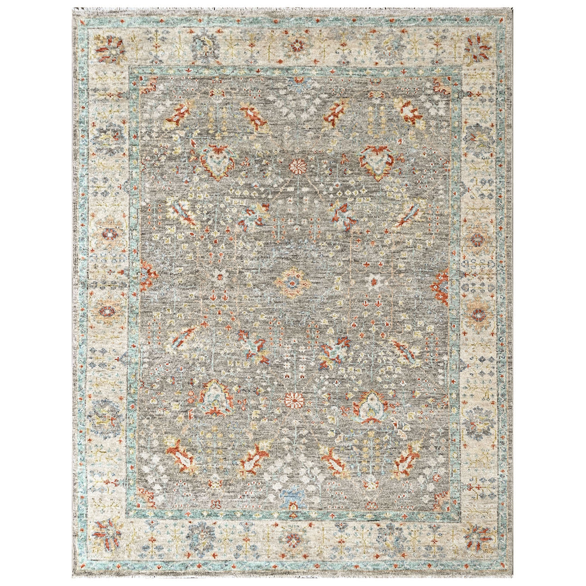 Gray, Beige 8'9''x11'11'' Oushak Transitional Hand Knotted Wool Oriental Area Rug